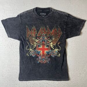 Def Leppard Mens Acid Wash Graphic T-Shirt Medium Black Union Jack Lions 2023